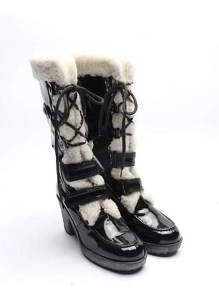 Оригінальні жіночі лакові чоботи з хутром tod’s♥️