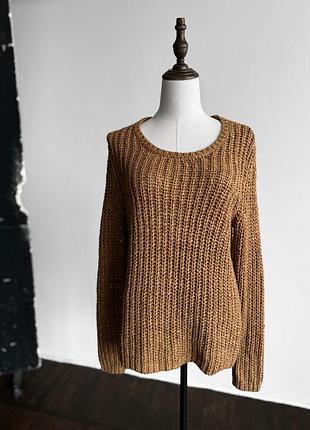 Oui womens brown chunky ribbed knit crew neck sweater жіночий, коричневий, светр, в'язаний, крупна в'язка, oui