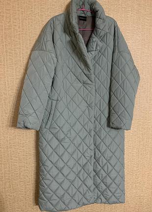 Пальто жіноче стьобане сіро блакитний колір ukr 52. eur 46