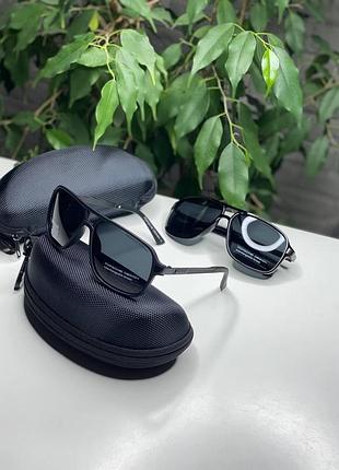 Мужские солнцезащитные очки porsche design polarized антибликовые черные поляризованные закругленные крупные