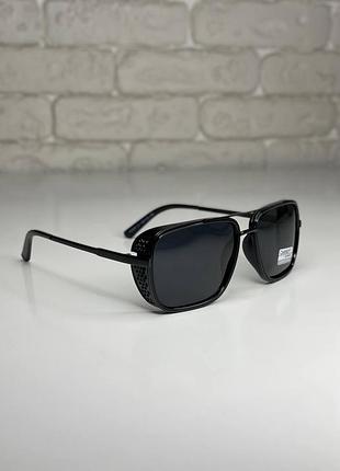 Мужские солнцезащитные очки с шторками cardeo polarized с поляризацией черные матовые антибликовые