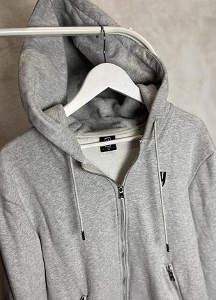 Худи с капюшоном yelir world classic на молнии с логотипом, серый цвет, размер l оверсайз