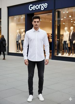 Базовая белая рубашка мужская размер xl фирмы george, рубашка оверсайз, классическая мужская рубашка