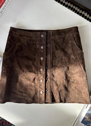 Шоколадна міні спідниця next, натуральний замш