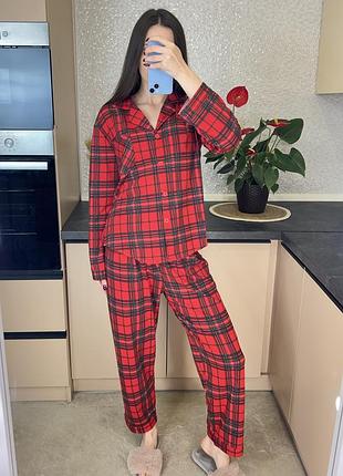 Червоний домашній комплект у клітинку, жіноча піжама