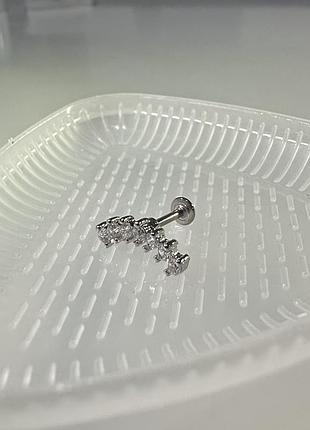 Срібний титановий лабрет титановий пірсинг з камінням