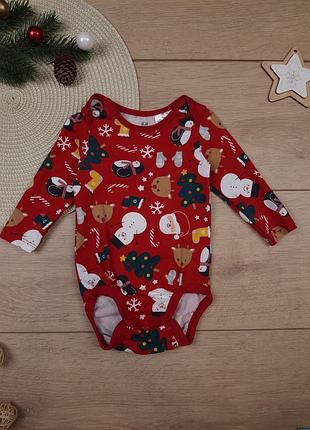 Детский новогодний бодик 0-3 мес h&m боди человечек с длинным рукавом для новорожденного мальчика новорожденной девочки рождественский