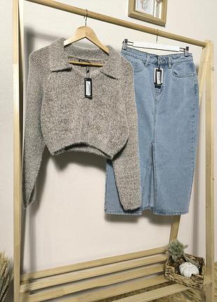 Укороченный свитер свободного кроя цвет капучино