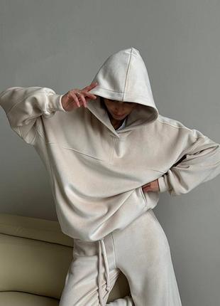 Велюровый спорт костюм худи с капюшоном и брюки штаны флис