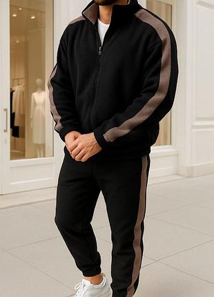 Мужской теплый флисовый костюм с лампасом