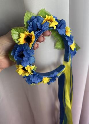 Вінок український обруч народний святковий патріотичний квітковий зі стрічками