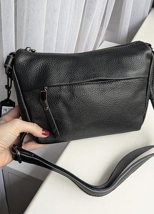 Сумка, сумочка женская кожаная черная на 2 ручки