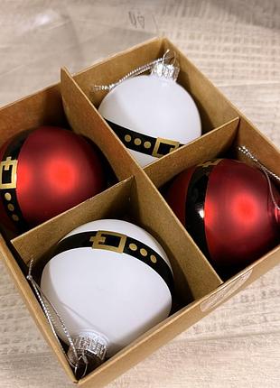 🎅 новорічні кульки “пояс санти” (набір 4 шт)