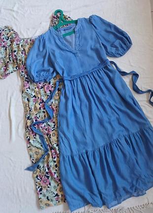 Джинсове ярусне плаття міді максі з поясом f&f 8 s джинс