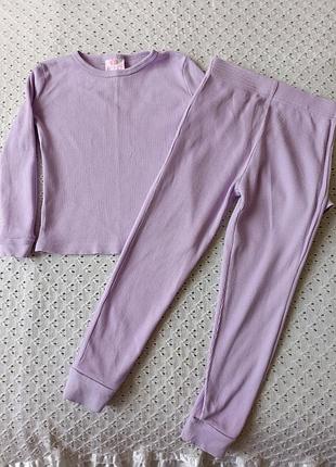 Пижама в рубчик из хлопка для девочки демисезонная пижамка натуральная реглан штаны