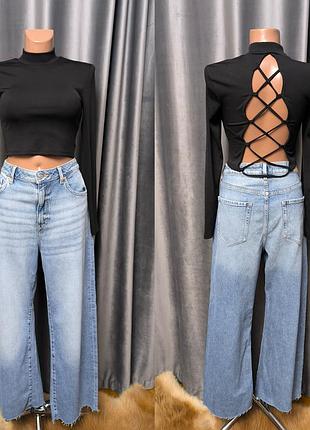 Шикарный кроп - топ гольф лонгслив водолазка с шнуровкой на спинке