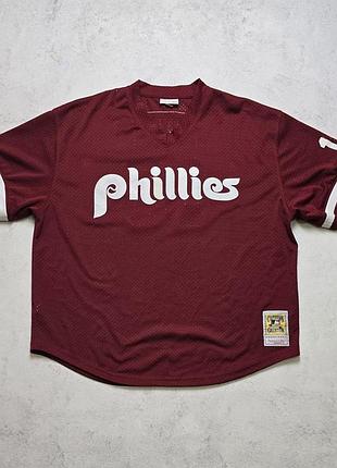 Бейсбольная футболка philadelphia phillies john kruk #19 mitchell ness 1991 mesh bp jersey