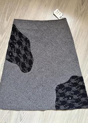 Новая юбка шерсть с кружевом турция р40