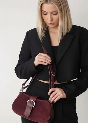 Сумка женская замшевая бордовая багет