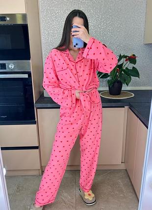 Рожевий легкий домашній костюм m/l (44/46), піжама, комплект сорочка та штани
