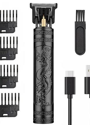 Машинка (триммер) для стрижки волосся та бороди t9-2 black, li-ion акум., 4 насадки (1.5, 2, 3, 4 мм)