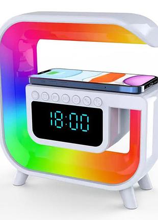 Light sound machine g30, rgb нічник, годинник, бездротова зарядка, bluetooth колонка