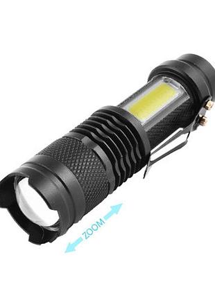 Фонарь police 525/8468-xpe+cob, li-ion аккумулятор, zoom, зу microusb, box
