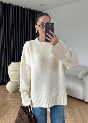Свитер женский белый молочный осенний весенний зимний оверсайз