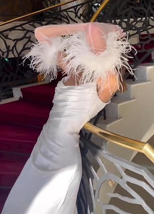 Весільні рукавички з пір'ям, білі рукавички з пір'ям