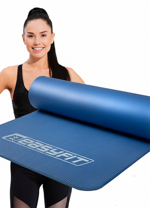 Мягкий коврик для йоги и фитнеса easyfit nbr 10мм, синий