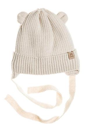 Зимняя шапка на завязках 40 с ушками с утеплителем для мальчика и девочки