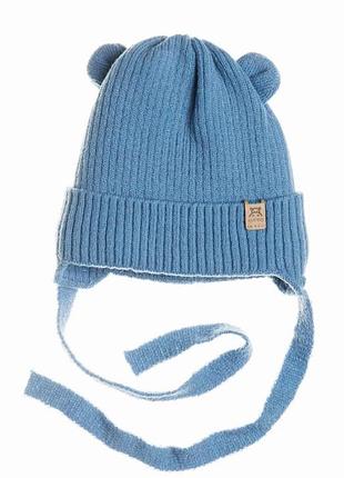 Зимняя шапка на завязках 40 с ушками с утеплителем для мальчика