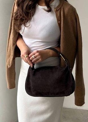 Сумка жіноча замшева бордова шоколад