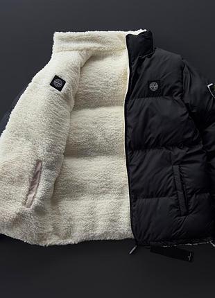 Двостороння куртка 2-в-1: пуховик ↔ тедді, чорний/молочний, s–xxl