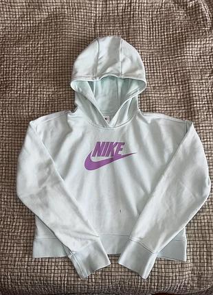 Трендовий  світло мятний укорочений світшот nike із каптуром