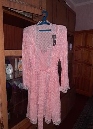 Комплект: нічна сорочка + халатик 56-60