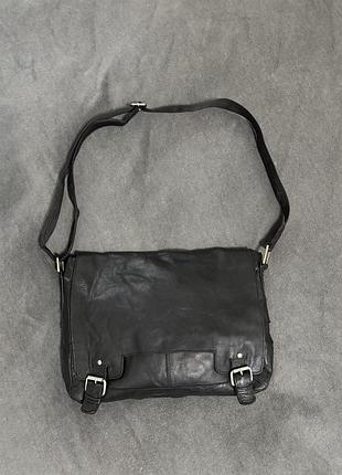 Натуральна шкіряна сумка, чорна сумка-месенджер