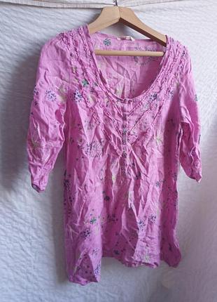 Льняное тоненькое платье-туника white stuff