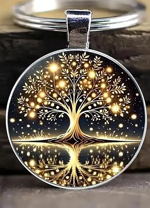 Брелок амулет металлический для ключей дерево жизни с огоньками 54 мм