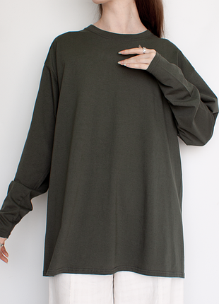 Хлопковый лонгслив графитовый оверсайз без рисунка унисекс футболка с длинным рукавом кэжуал стиль