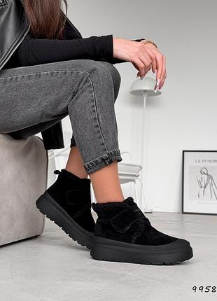 Ботинки женские paula черные, натуральная замша зима