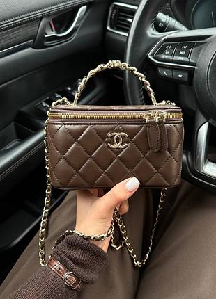 Сумка преміум classic brown/gold lambskin pearl crush vanity bag