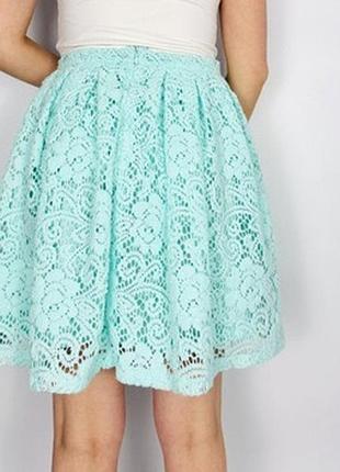 Красива мереживна пишна спідниця бірюзова xs/s