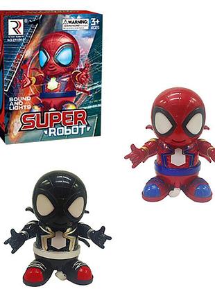 Кумедний робот "людина павук". танцює, їздить у різних напрямках, грає кілька різних мелодій. очі, кнопка на грудях і черевики підсвічуються різними к