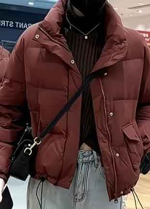 Куртка женская деми теплая бордо объемная
