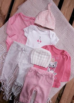 Набор на девочку 0-3 месяца боди, теплые брюки, реглан, шапочка узлы и белая тёплая 🐰🎀