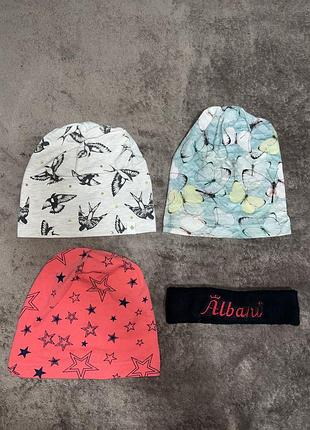 Комплект набор 3 демісесонні шапки + повʼязка на голову для дівчинки