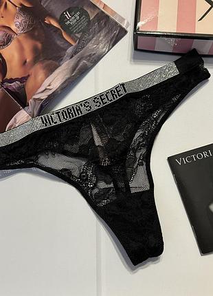 Мереживні трусики стрінги люкс серії victoria’s secret з камінням swarovski