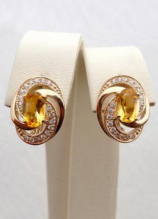 Золотые серьги 585 пробы с натуральными цитринами 3.03 г. арт. 60181