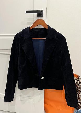 Жіночий велюровий жакет темно-синій